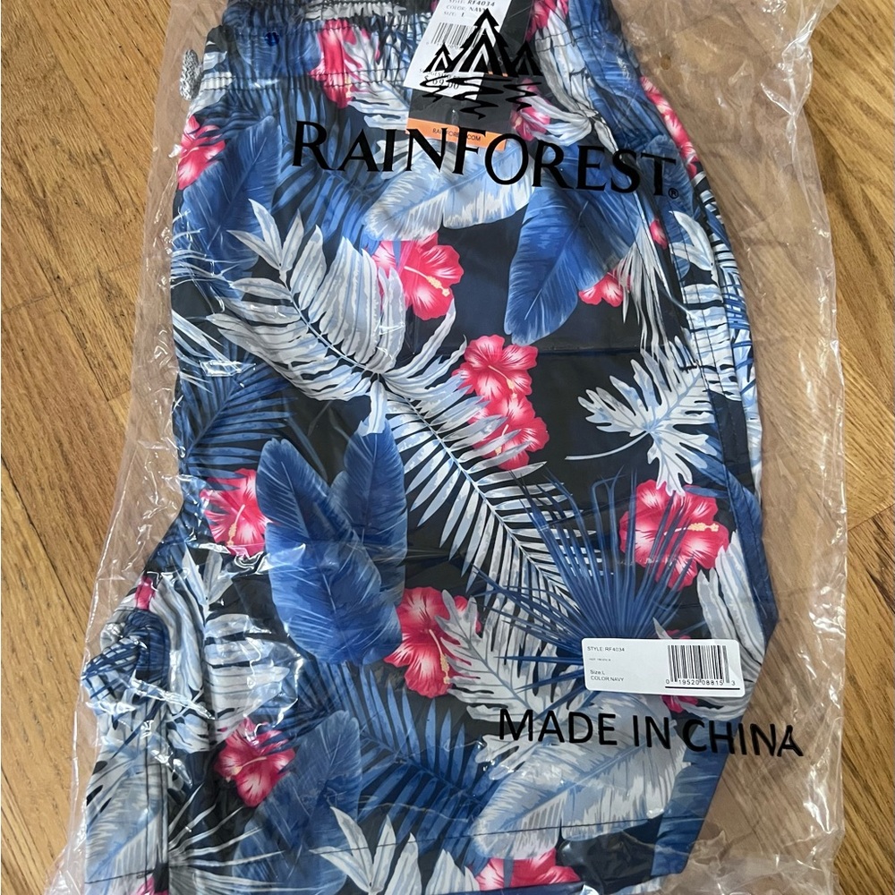 NEW with Tags Men's Size Large RAINFOREST Navy & Red Floral Men's Swim Shorts
